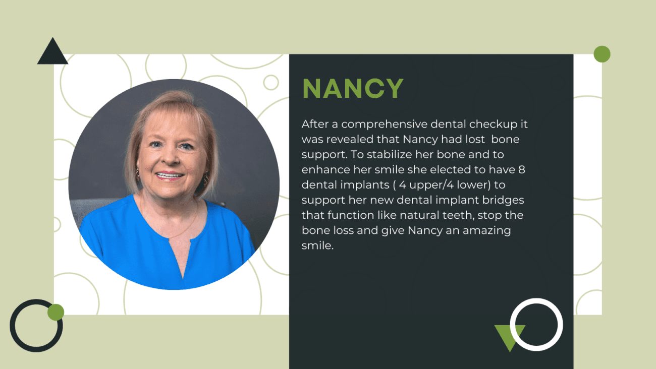 Nancy's dental implants results from Heather Adams Dentistry
