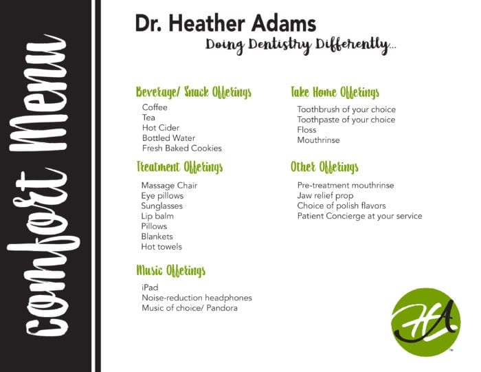 Comfort Menu Heather Adams Dentistry